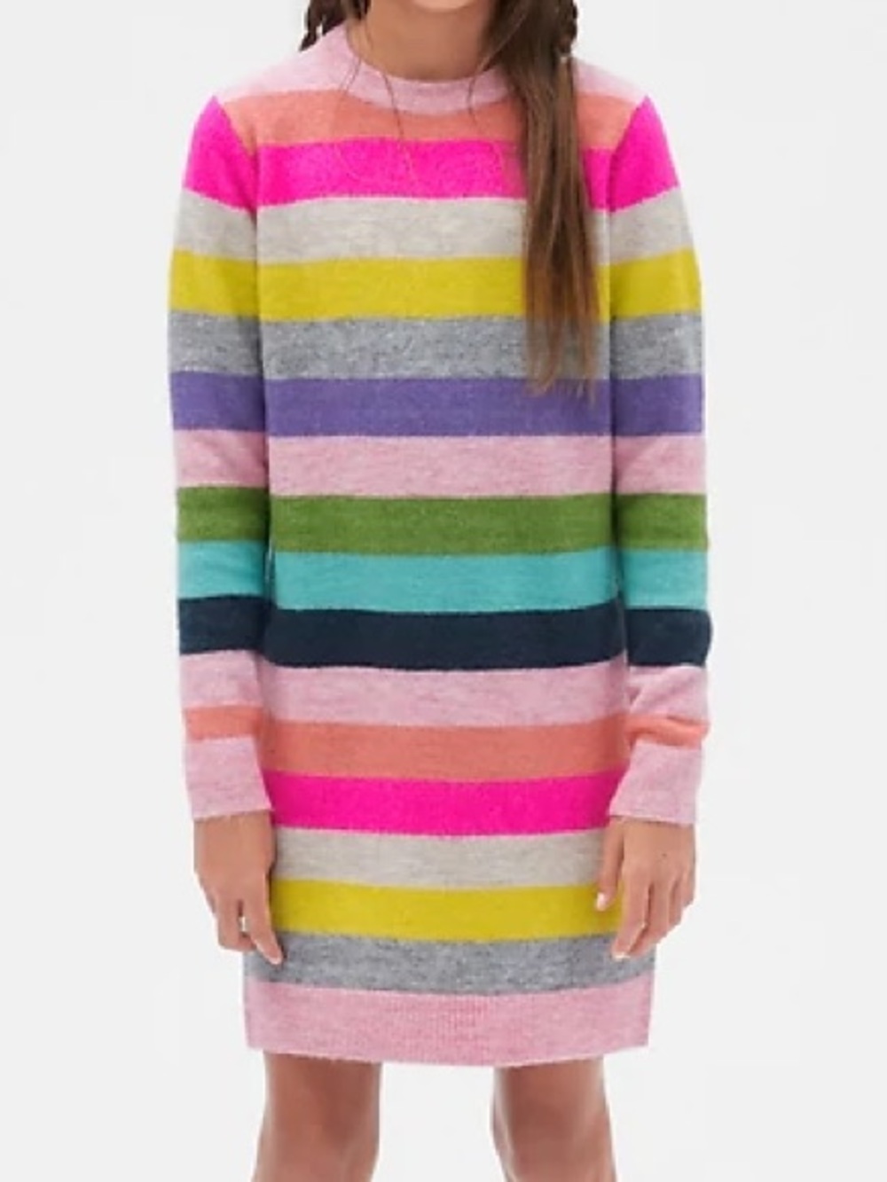 GAP Girls Crazy Stripe Multicolor Knit Dress - Pink, Yellow, Green, Blue